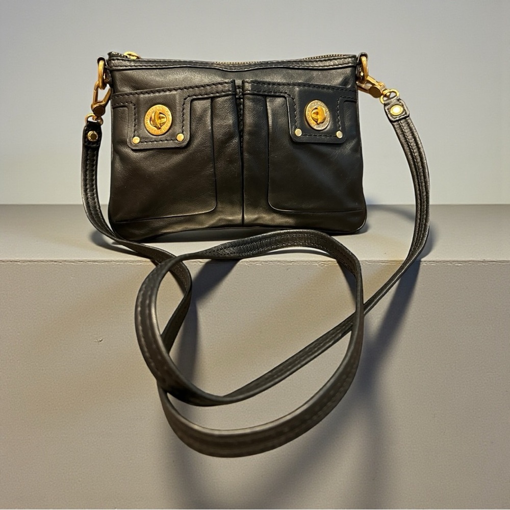 Marc Jacobs Black Crossbody Bag with Gold Accents